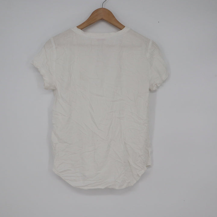 Simply Blessed White V-Neck Short Sleeve Rayon T-Shirt Size S