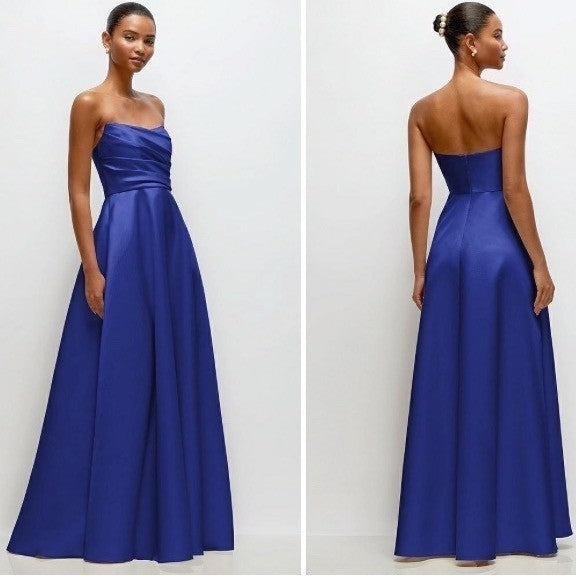 Dessy Collection Strapless Draped Cat-Eye Satin Maxi Dress Size 6