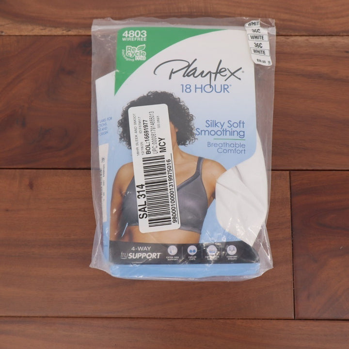 Playtex 18 Hour Sleek & Smooth Bra Womens 36C White Stretch Full Figure Wireless
