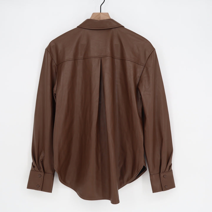 Lisadnyc x The Drop Brown Faux Leather Button Down Shacket Shirt Womens Medium