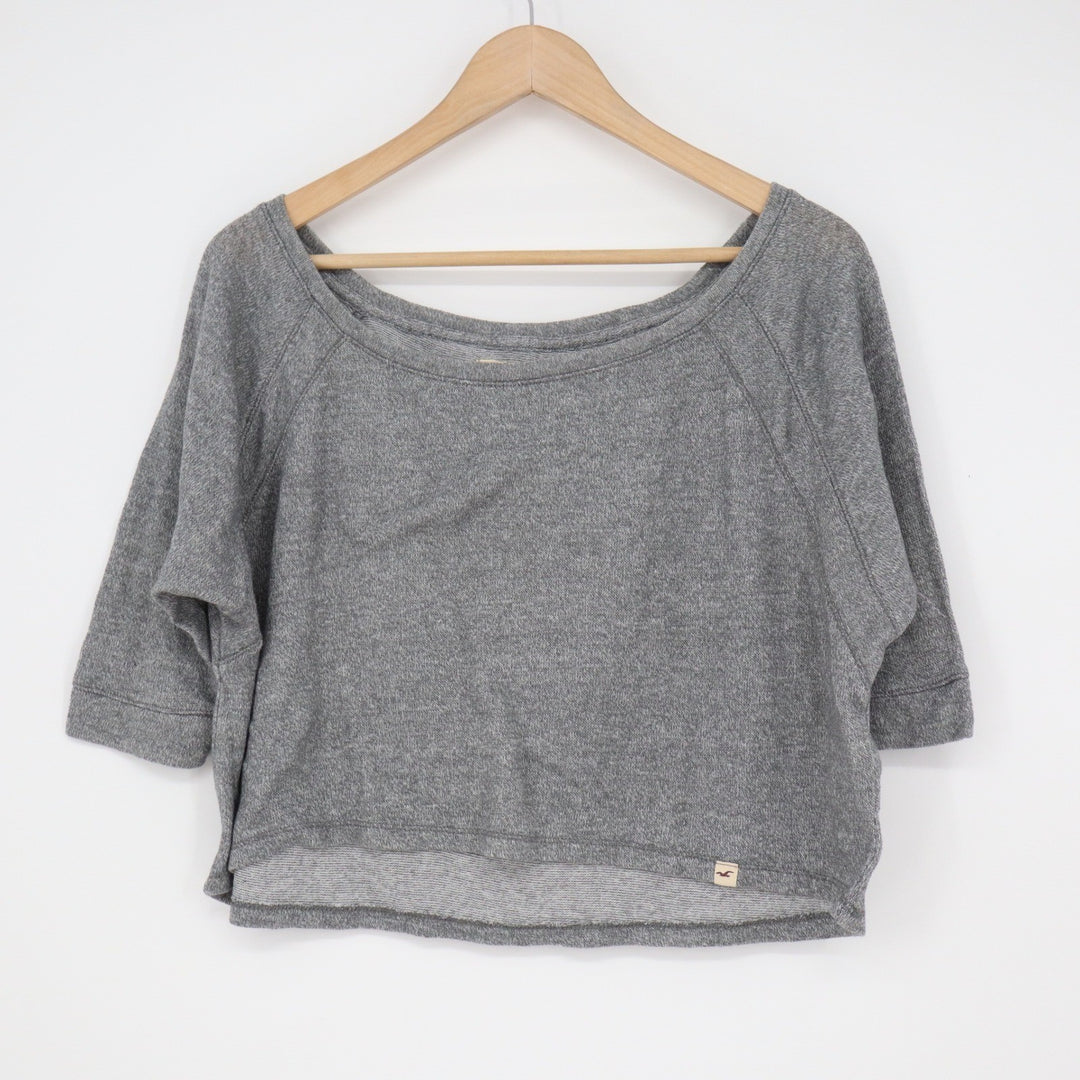 Hollister Grey Marl Off Shoulder Crop Top Sweatshirt XS/S 10382