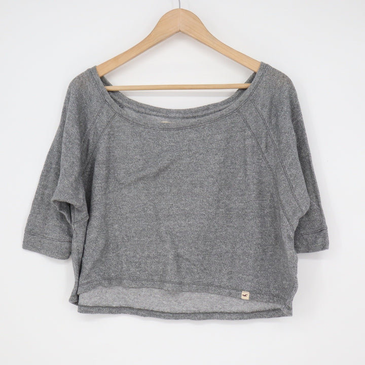 Hollister Grey Marl Off Shoulder Crop Top Sweatshirt XS/S 10382
