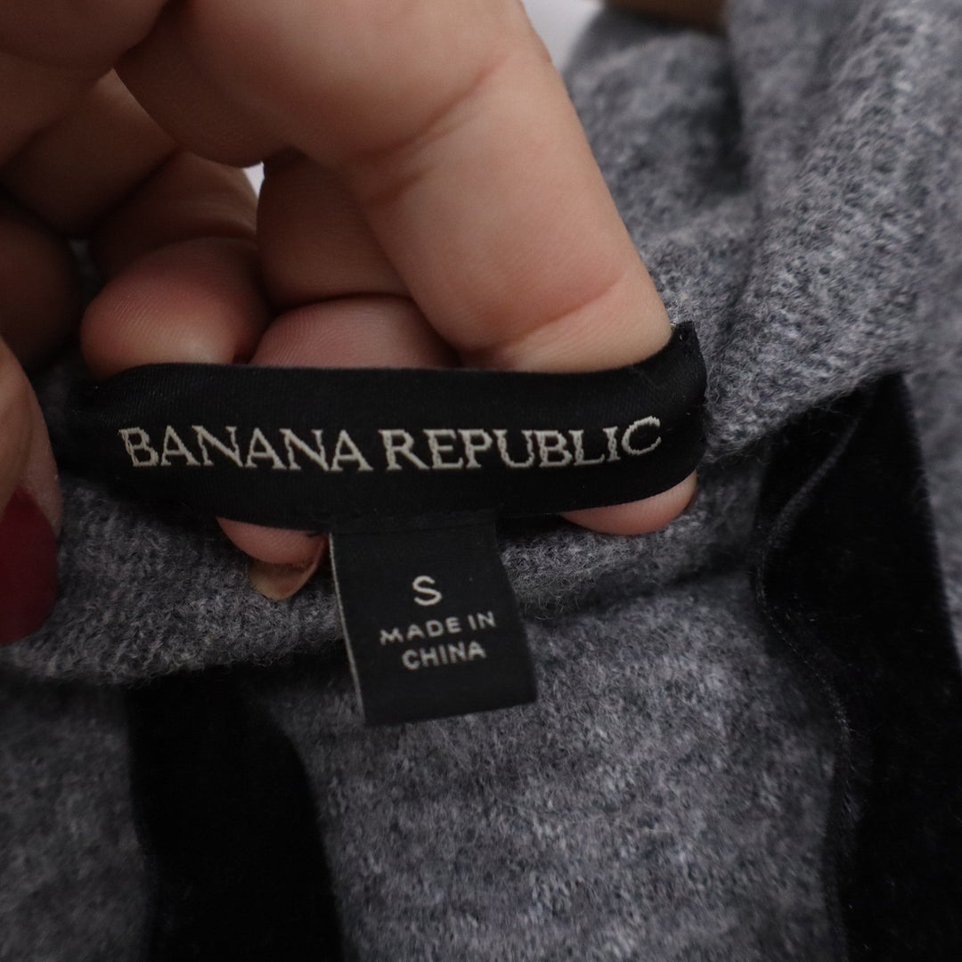 Banana Republic Womens Gray Wool Blend Knit Hoodie Velvet Drawstring Small