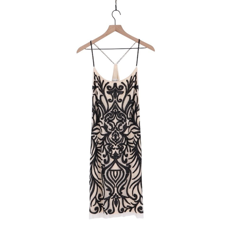 Badgley Mischka Collection Embellished Sheath Vintage Dress Black Beige Size 10