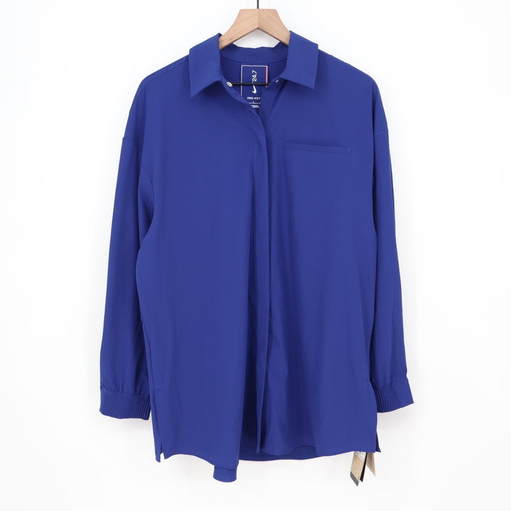 Nike Womens 24.7 Dri-FIT Long Sleeve Button Up Shirt Blue Small NEW