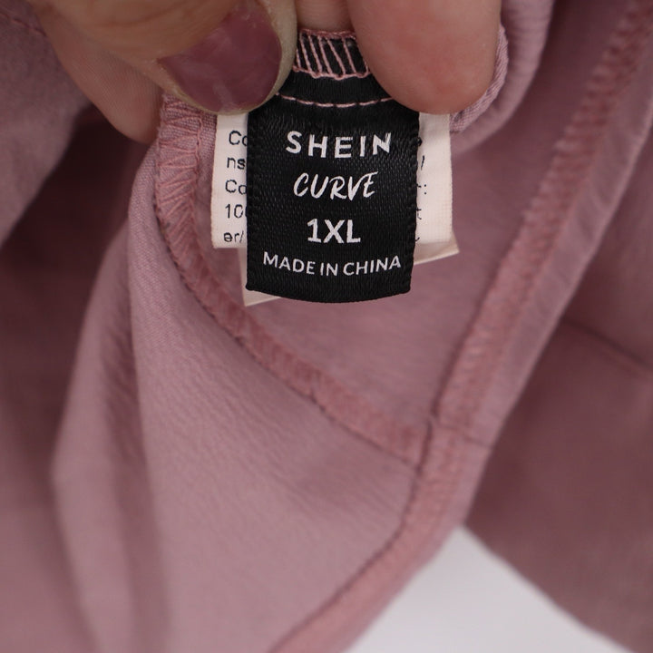 Shein Curve Pink Cream Colorblock Button Down Shirt 1XL Long Sleeve Textured