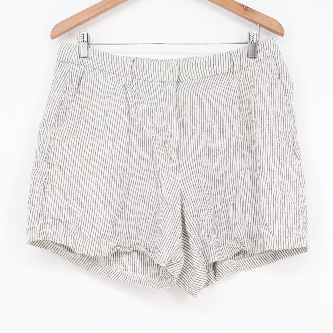 Old Navy Womens Linen Blend Striped High Rise Pleated Shorts Black White Large