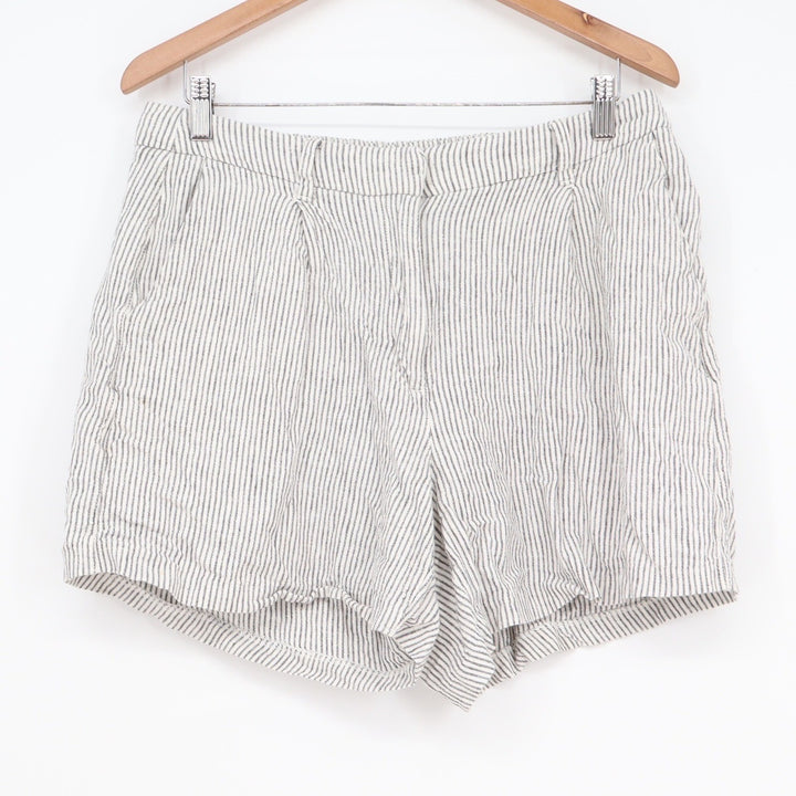 Old Navy Womens Linen Blend Striped High Rise Pleated Shorts Black White Large