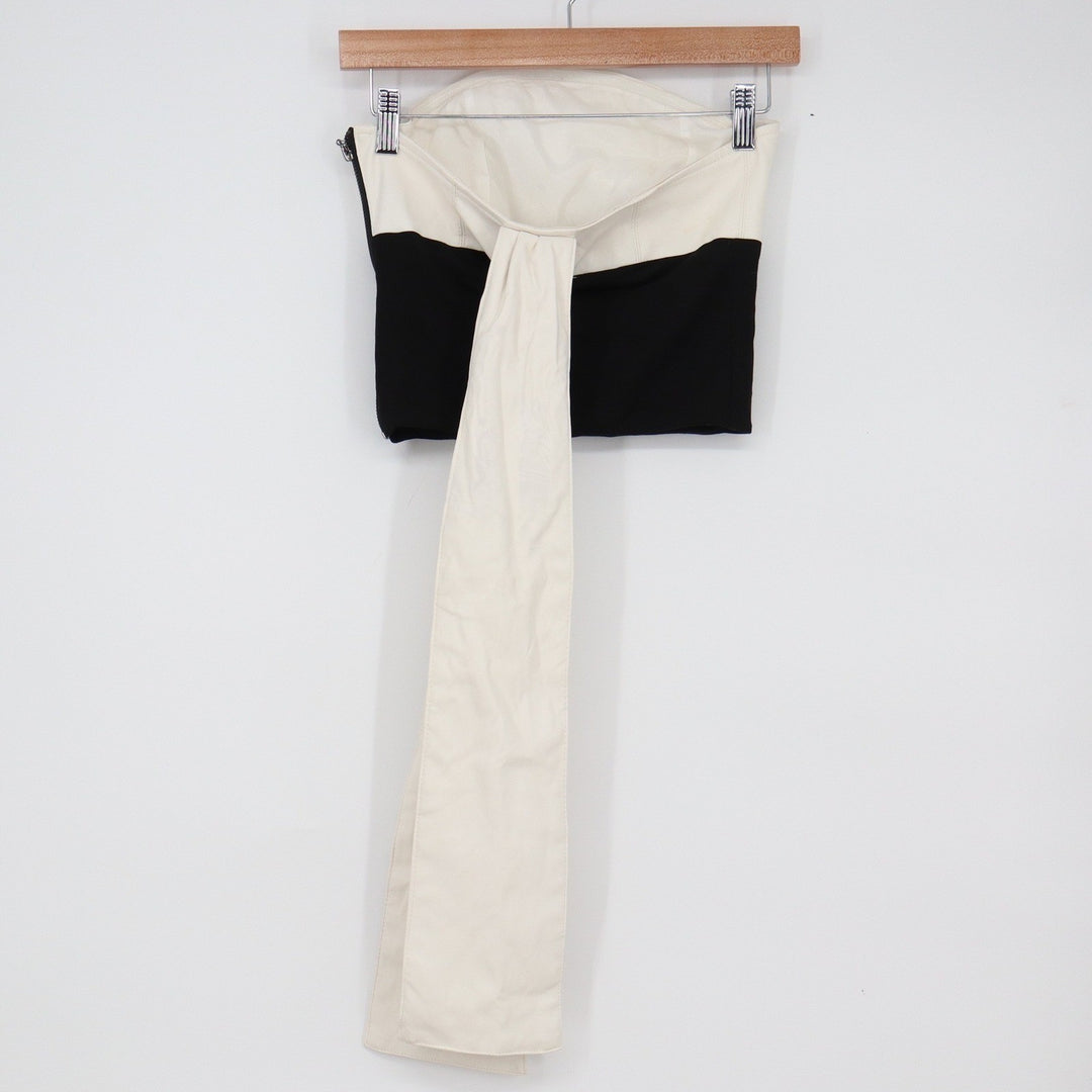 Jianning Women Black Cream Colorblock Strapless Tube Top with Long Sash Small