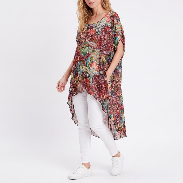 Cha Cha Vente Womens 1X Paisley Mesh High Low Tunic Top Multicolor
