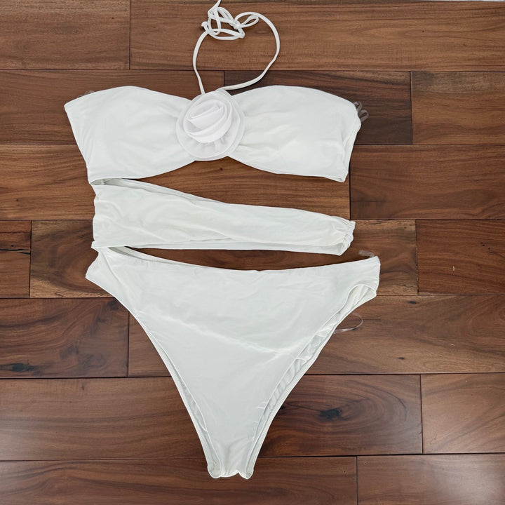 Lulus Stun-Shine State White Cutout Halter Rosette One-Piece Swimsuit Size XXL
