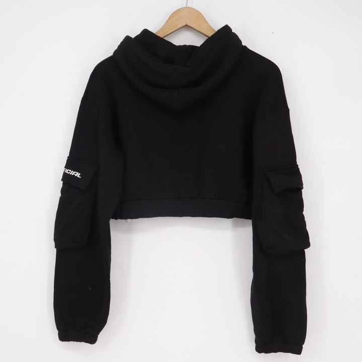 Boohoo Womens Black Cropped Cargo Hoodie Sweatshirt Size 6 Cotton Official