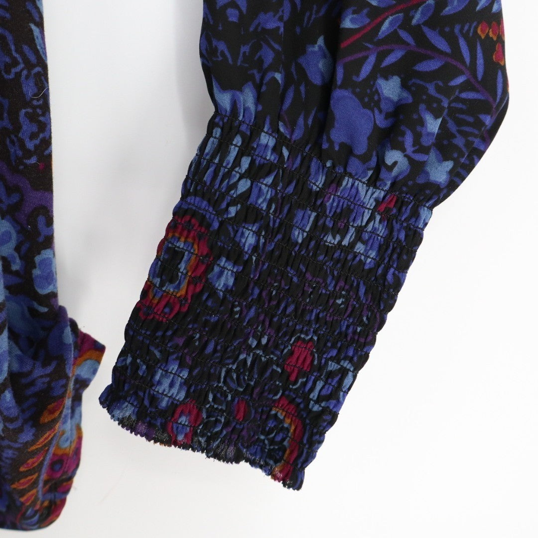 LOFT Blouse Womens Medium Multi Floral Ruffle Smocked Cold Shoulder Long Sleeve