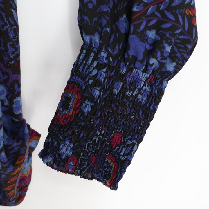 LOFT Blouse Womens Medium Multi Floral Ruffle Smocked Cold Shoulder Long Sleeve