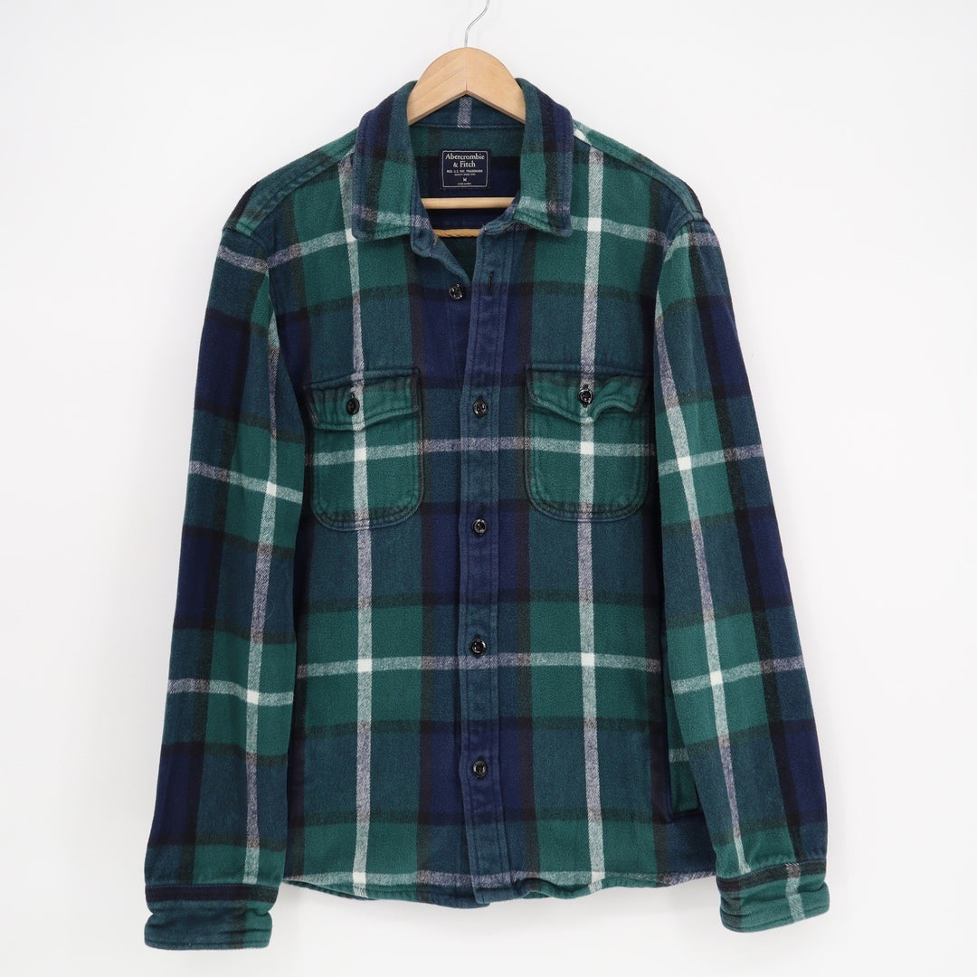 Abercrombie & Fitch Mens Green Blue Plaid Flannel Button Down Shirt Size M