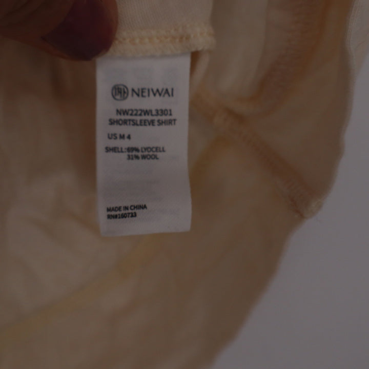 NEIWAI Women Cream Lyocell Wool Blend Twist Front V-Neck T-Shirt L