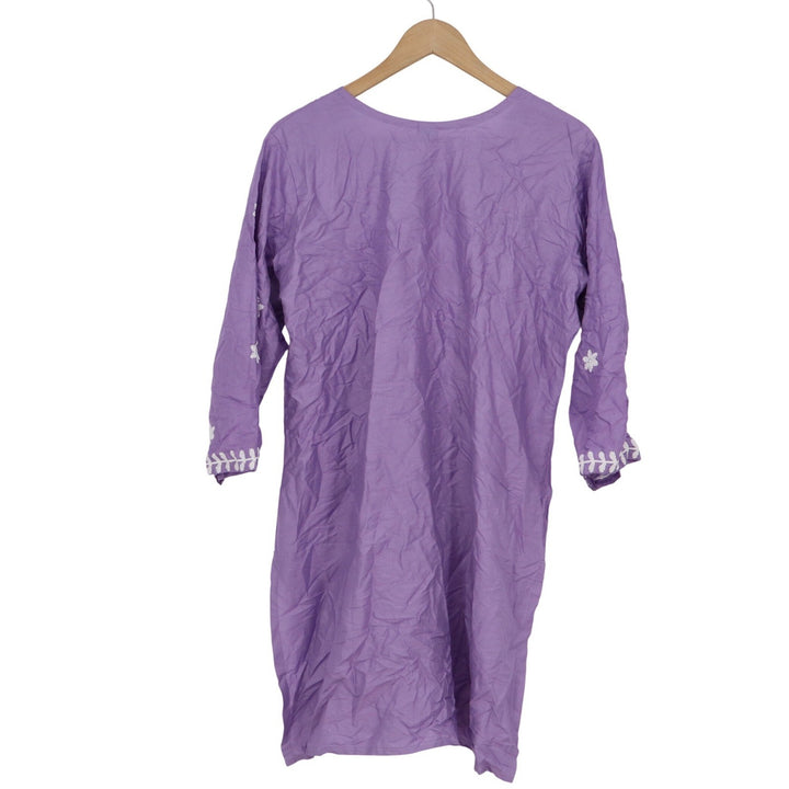 Sitaram Designer Purple Embroidered Kurti Tunic Top Womens XXL V-Neck 3/4 Sleeve