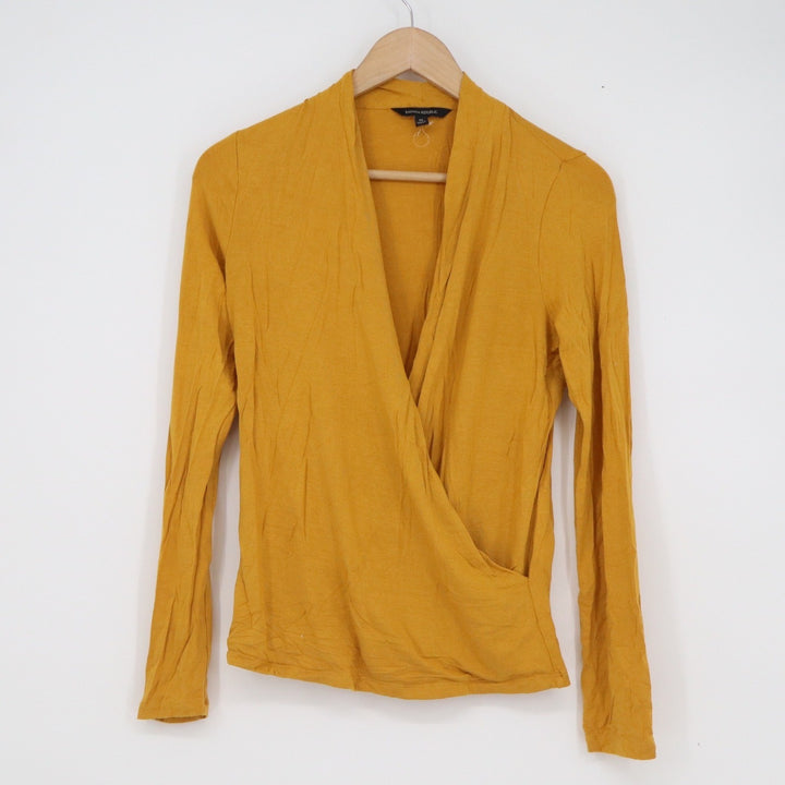 Banana Republic Mustard Yellow Wrap Top Long Sleeve Modal Surplice Medium