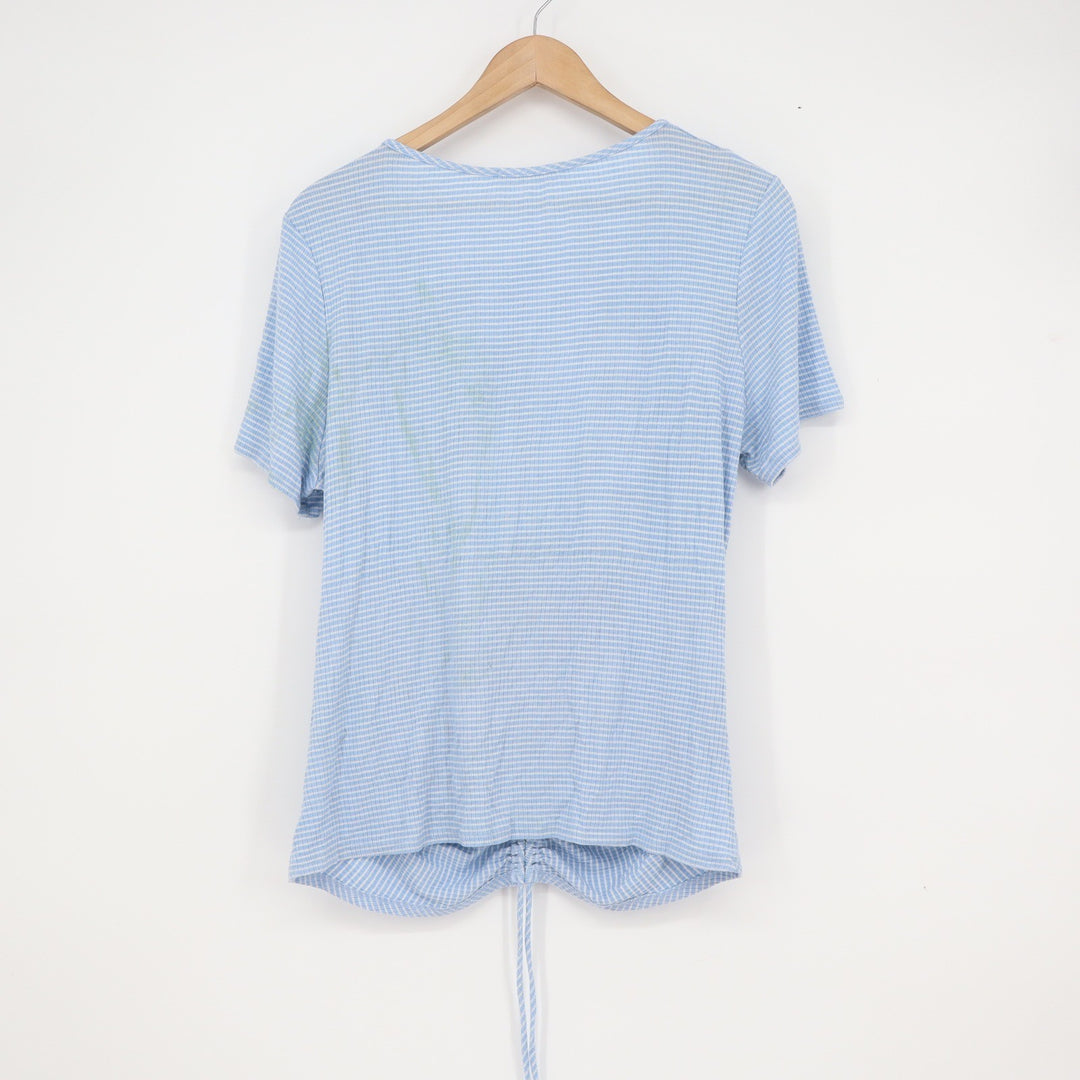 Rebellious Dreamer Blue White Striped Ruched Front Drawstring Top XL Womens