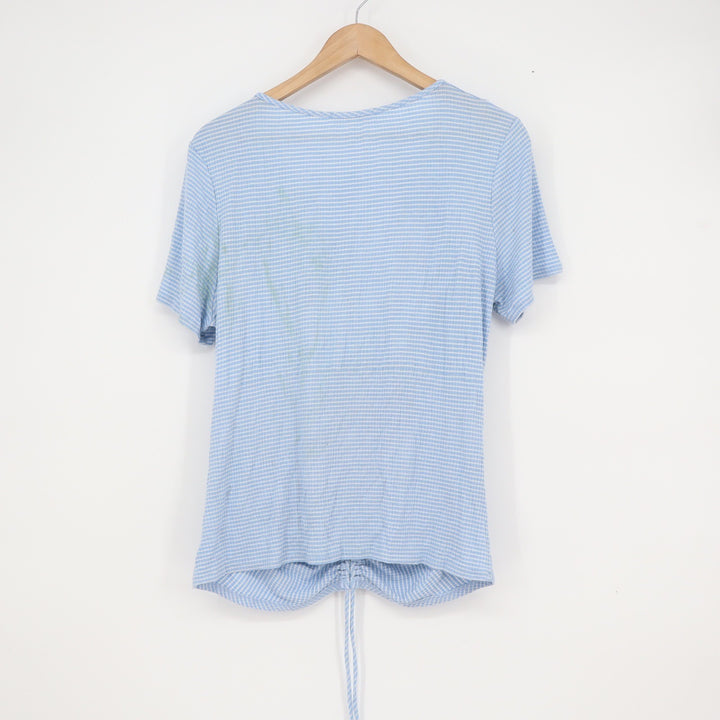 Rebellious Dreamer Blue White Striped Ruched Front Drawstring Top XL Womens