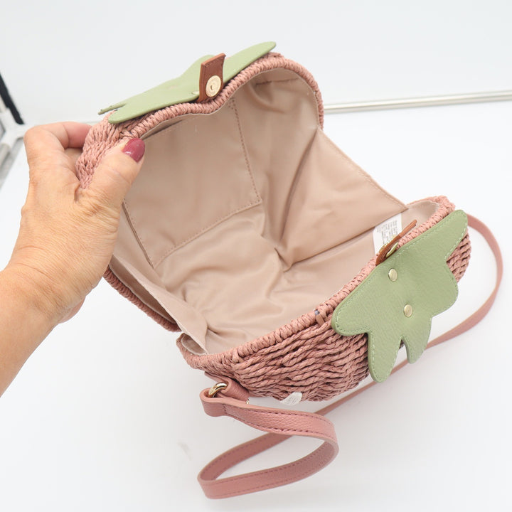 LC Lauren Conrad Crossbody Bag Womens OS Pink Strawberry Woven Exc