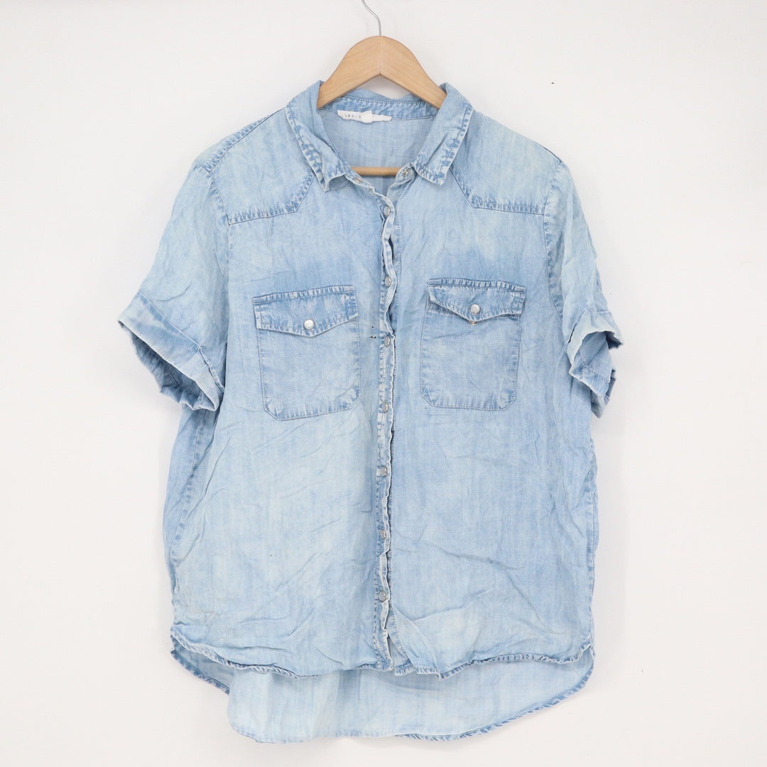 Lane + Delancey Light Wash Lyocell Western Short Sleeve Snap Shirt XL