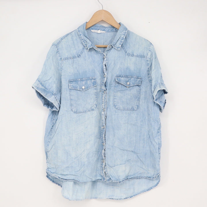 Lane + Delancey Light Wash Lyocell Western Short Sleeve Snap Shirt XL