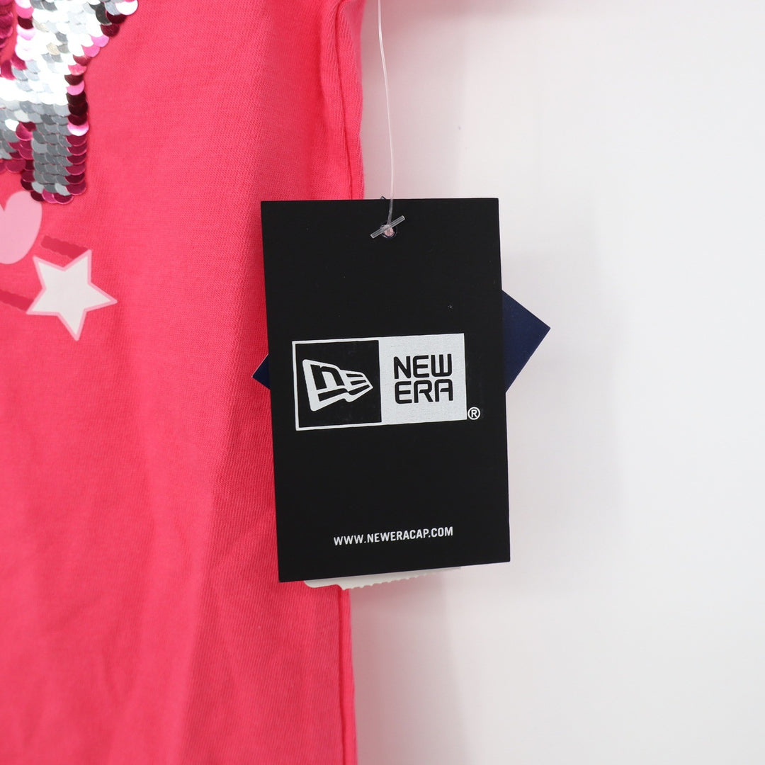 New Era Boston Red Sox Girls Pink Sequin V-Neck T-Shirt MLB Size 6/6X