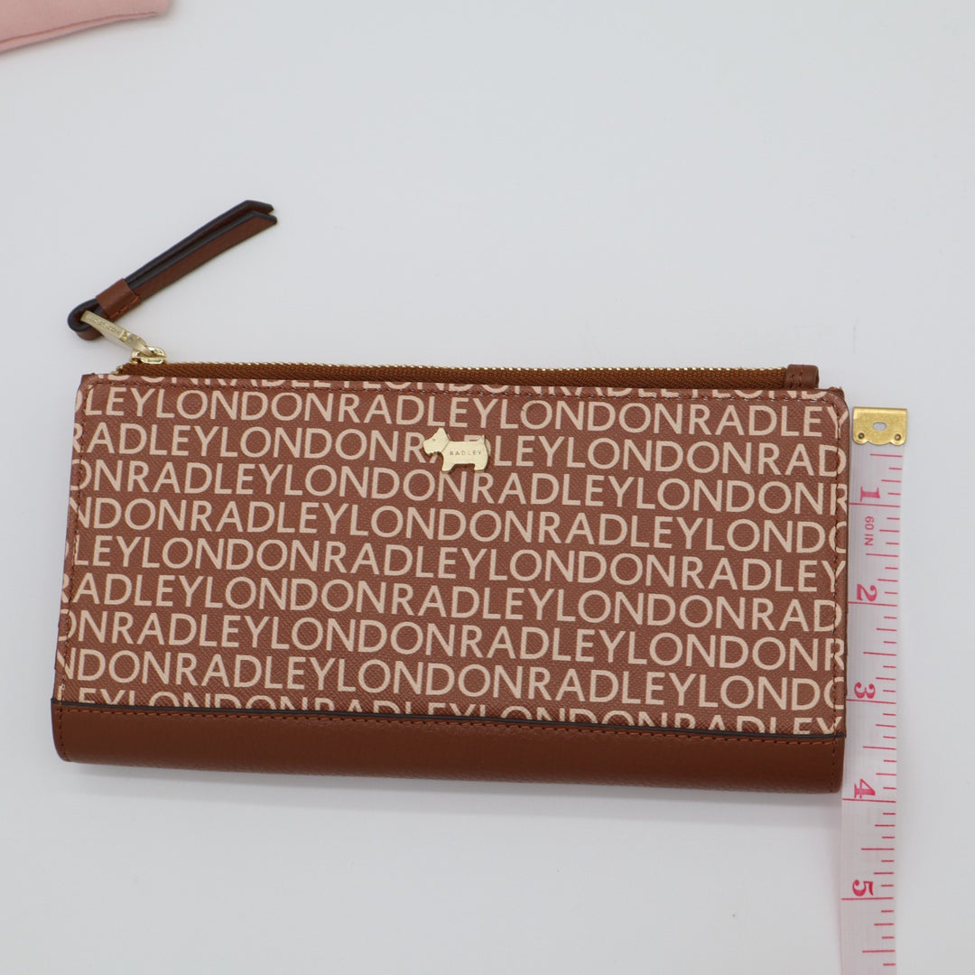 Radley London Women Brown Leather Detailing Logo Print Snap Bifold Wallet Clutch