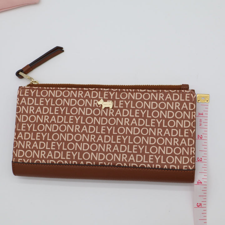 Radley London Women Brown Leather Detailing Logo Print Snap Bifold Wallet Clutch