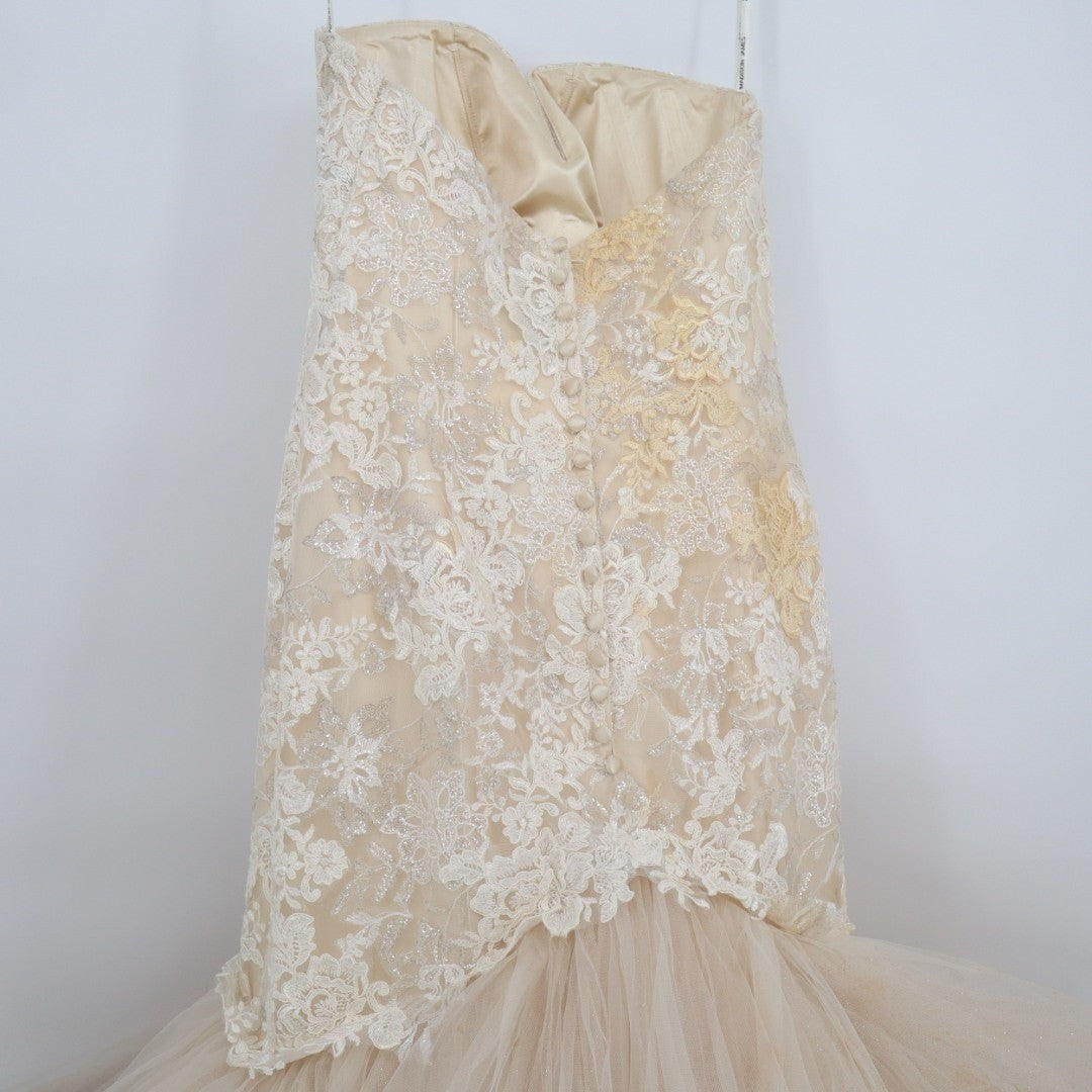 Madison James Wedding Dress Womens 8 White Embroidered Mesh Strapless Sweetheart