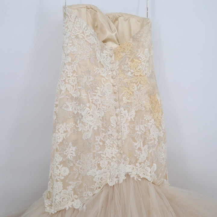 Madison James Wedding Dress Womens 8 White Embroidered Mesh Strapless Sweetheart