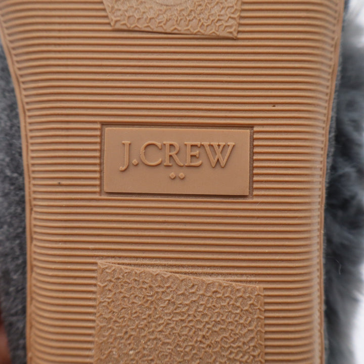 J.Crew Womens Moccasin Slippers Gray Wool Faux Fur Trim Bow Size 8 House Shoes