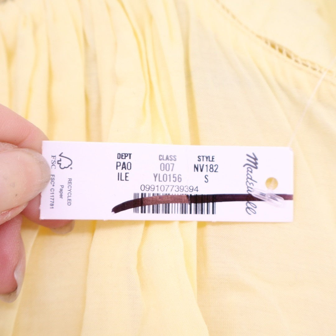 Madewell Shirt Womens Small Lemon Yellow Cotton Pleated Cap Sleeve Button Front