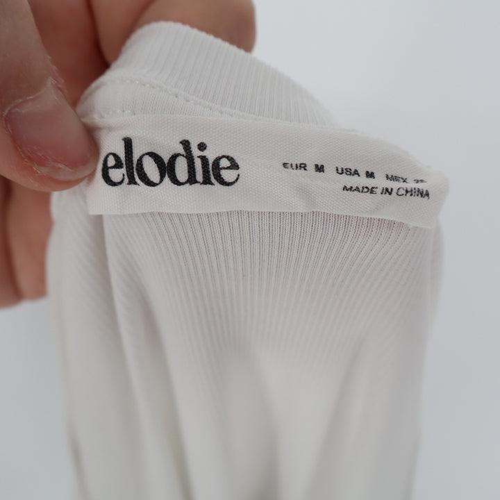 Elodie Bodysuit Womens Medium White Knitted Ribbed Casual Long Sleeve Crew Neck