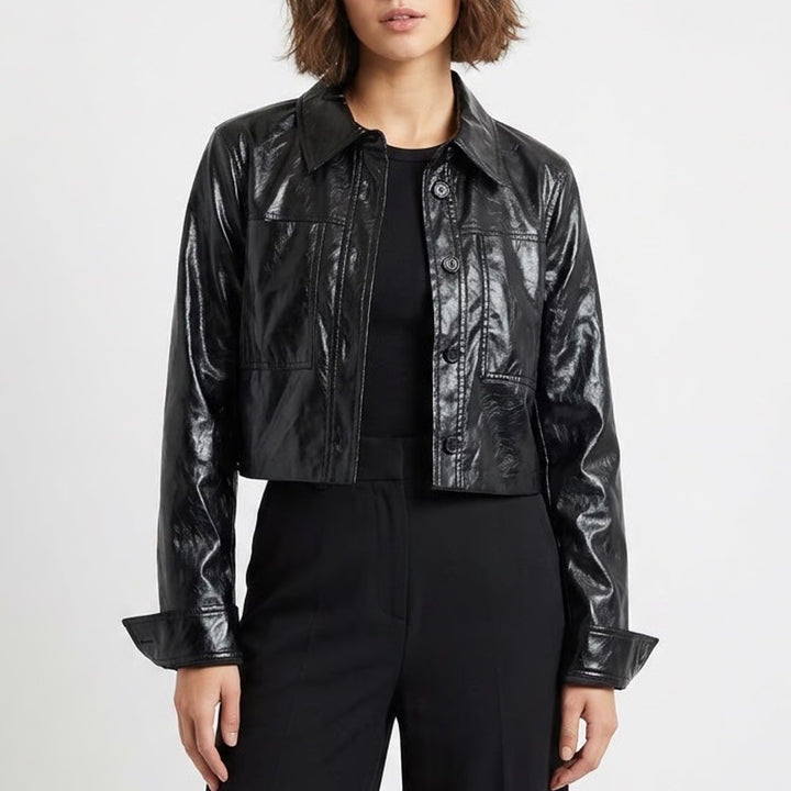 Lucyparis Cropped Jackets Womens Medium Core Black Spread Collar Long Sleeve