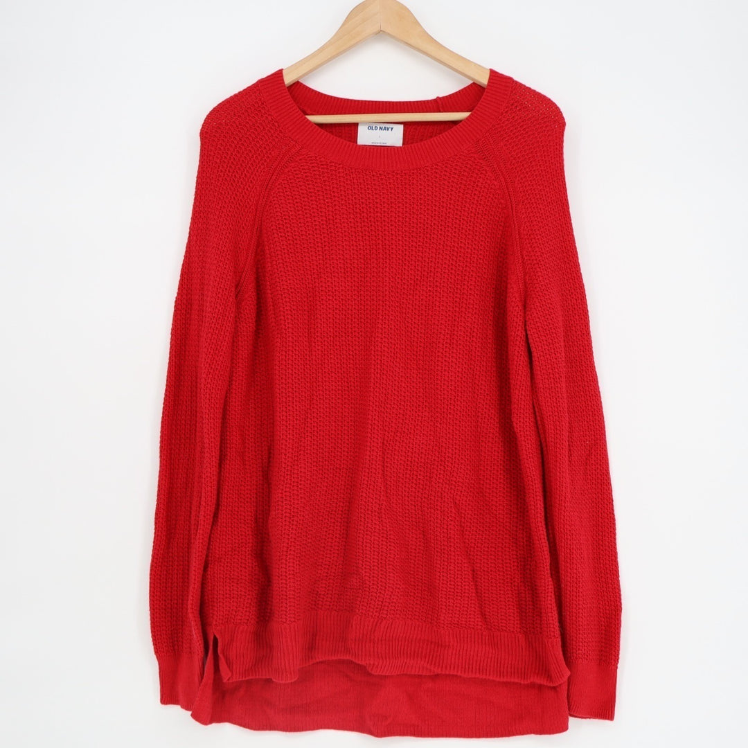 Old Navy Sweater Womens Large Red Knit Stretch Long Sleeve Crew Neck Pullover