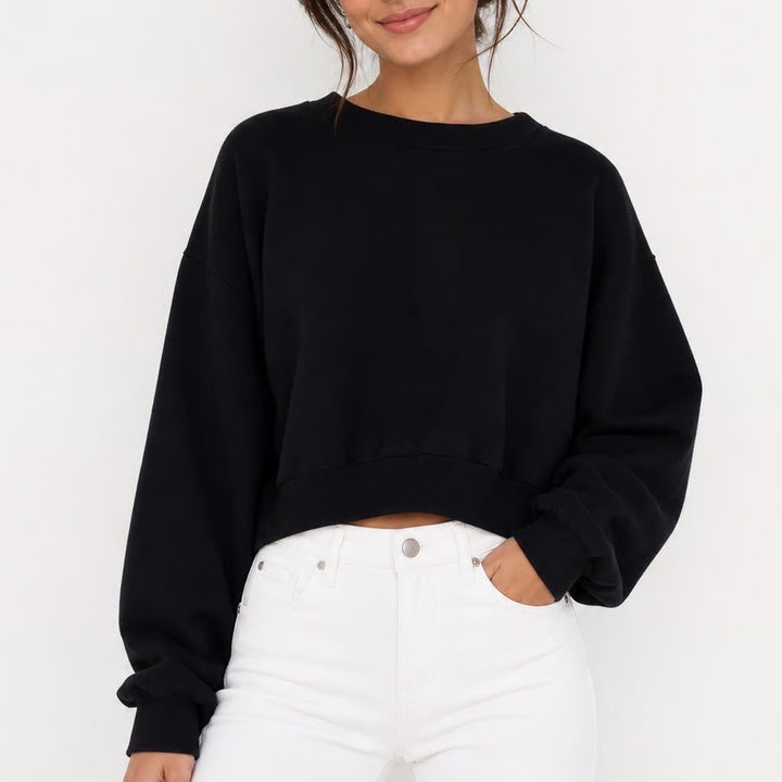 Wild Fable Womens Black Cropped Crewneck Sweatshirt XL Solid Fleece Pullover