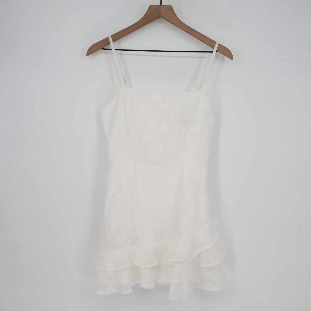 Lulus Days with You Mini Dress Women Small White Floral Burnout Ruffled Back Zip