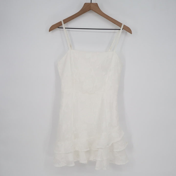 Lulus Days with You Mini Dress Women Small White Floral Burnout Ruffled Back Zip