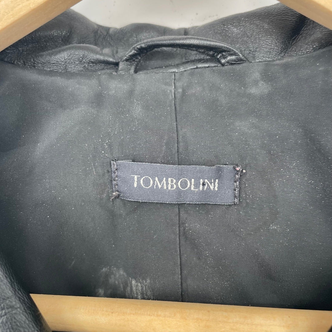 TOMBOLINI Black Real Leather Button Front Jacket Blazer Womens Size 40