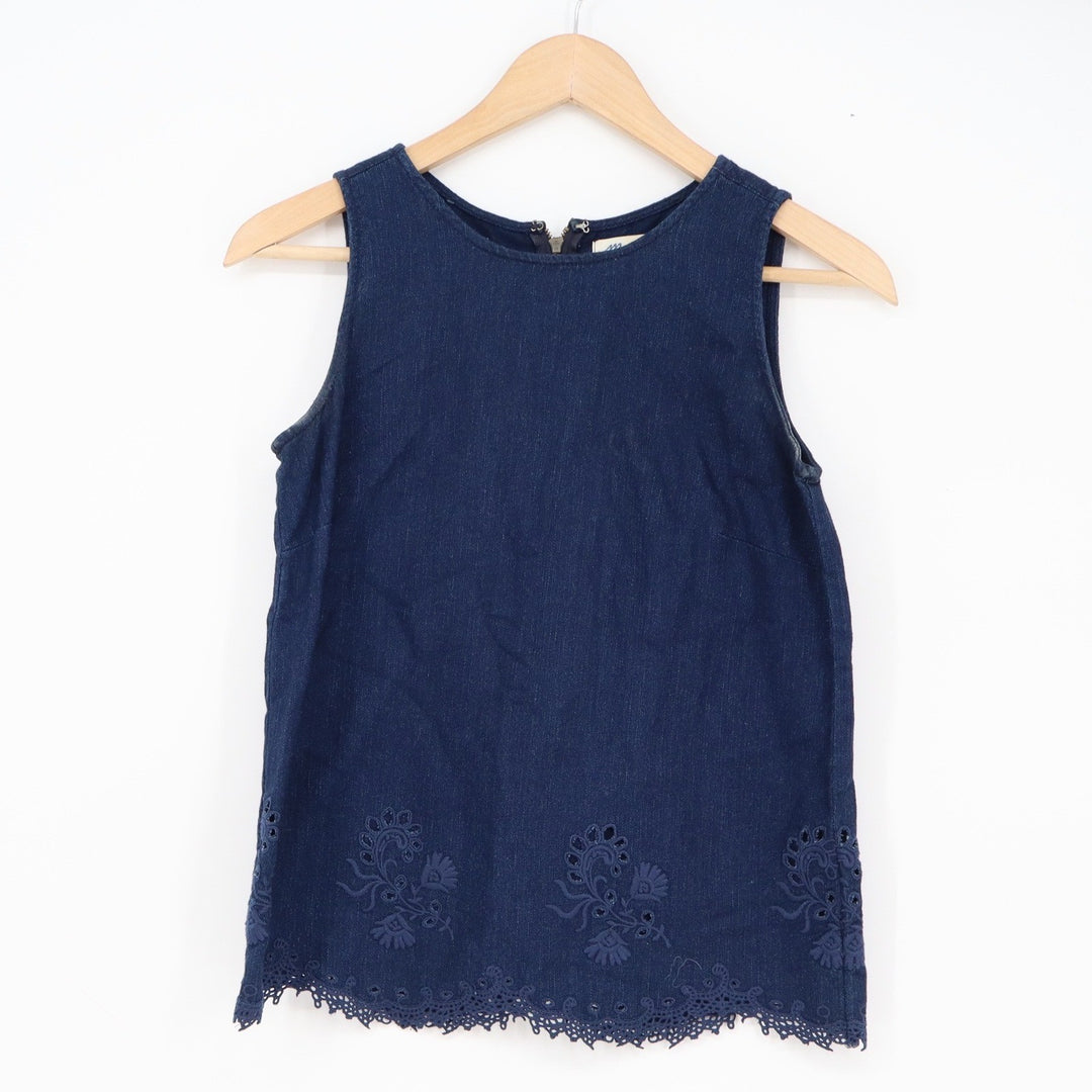 Madewell Womens XS Denim Eyelet Scalloped Hem Sleeveless Top Indigo Blue