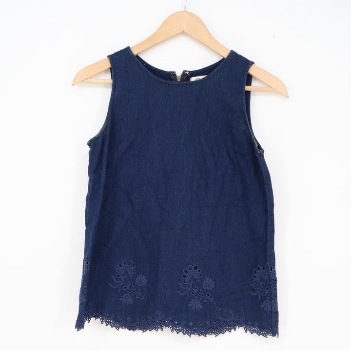 Madewell Womens XS Denim Eyelet Scalloped Hem Sleeveless Top Indigo Blue