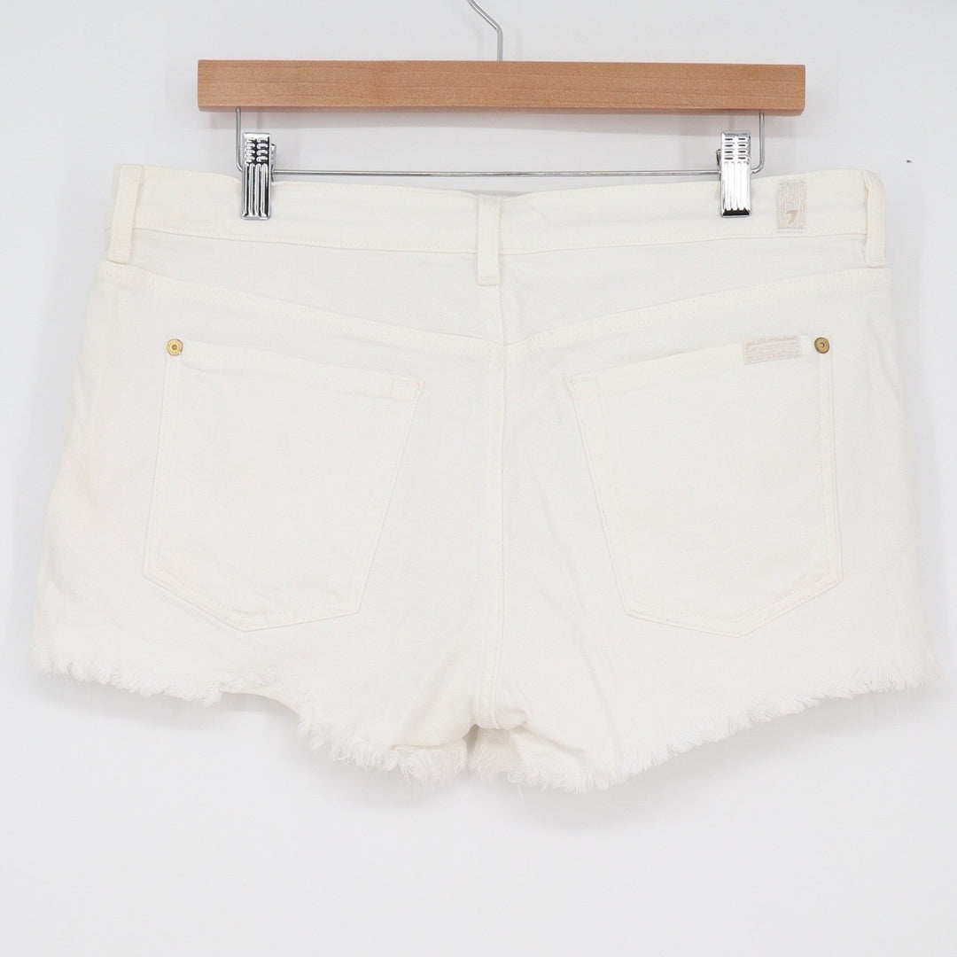 7 For All Mankind Womens White Denim Cut Off Shorts Frayed Hem Size 32
