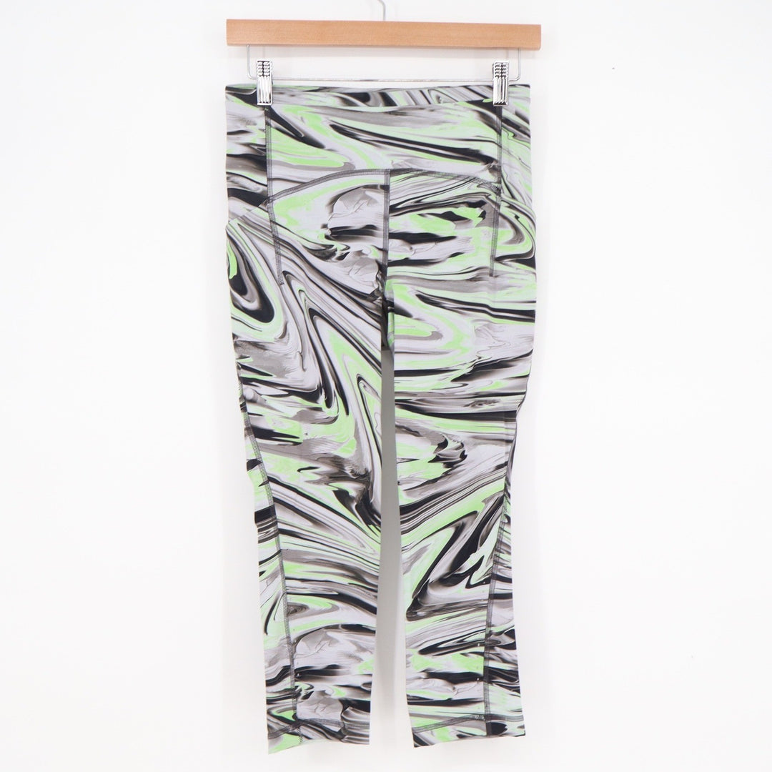 Lululemon Speed Up Crop 21 Leggings Hyper Swirl Black Lime Green Size 6