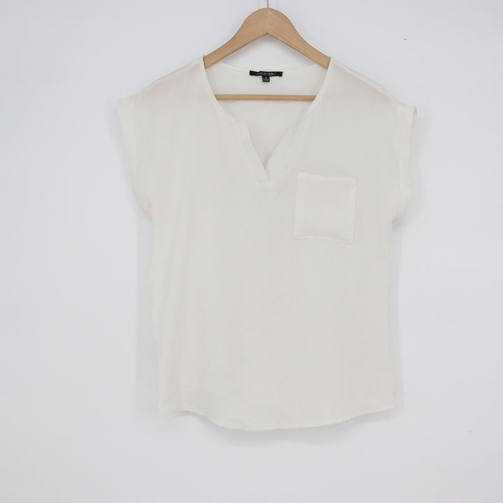 Papermoon Ivory Split Neck Cap Sleeve Pocket Blouse Small