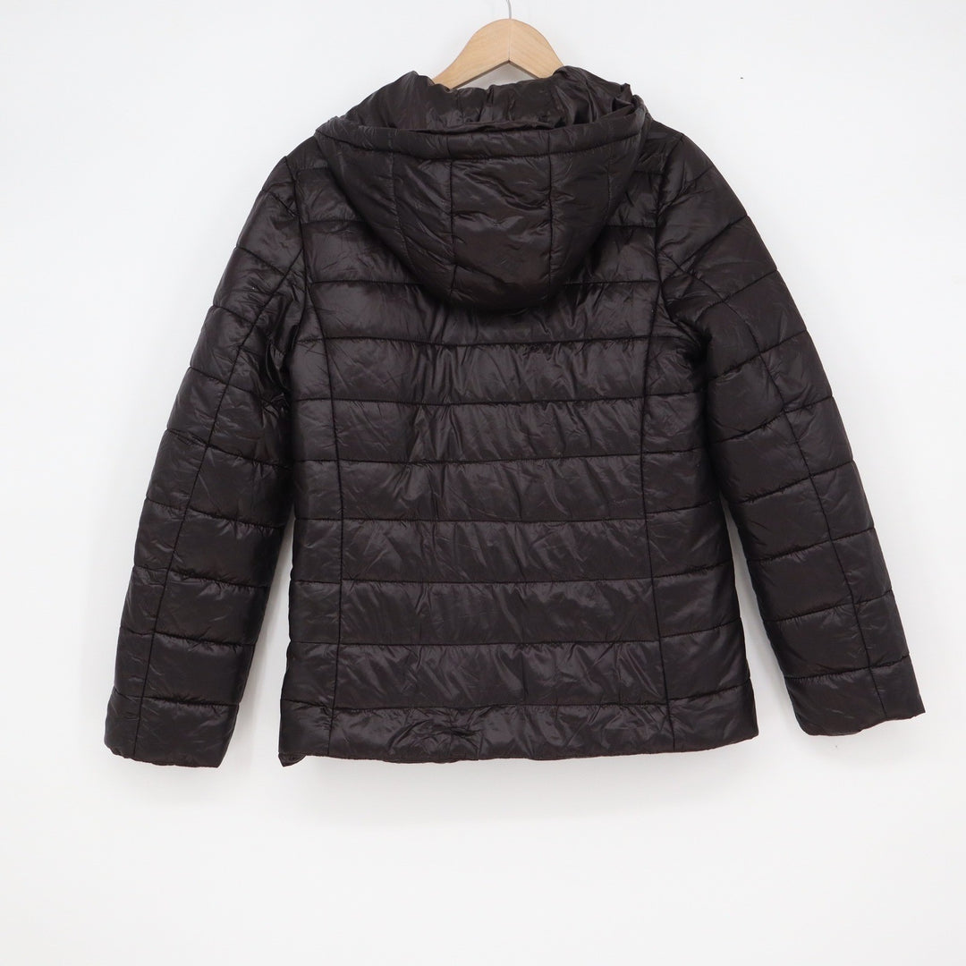 Forever 21 Womens Black Puffer Jacket Hooded Quilted Full Zip Size M