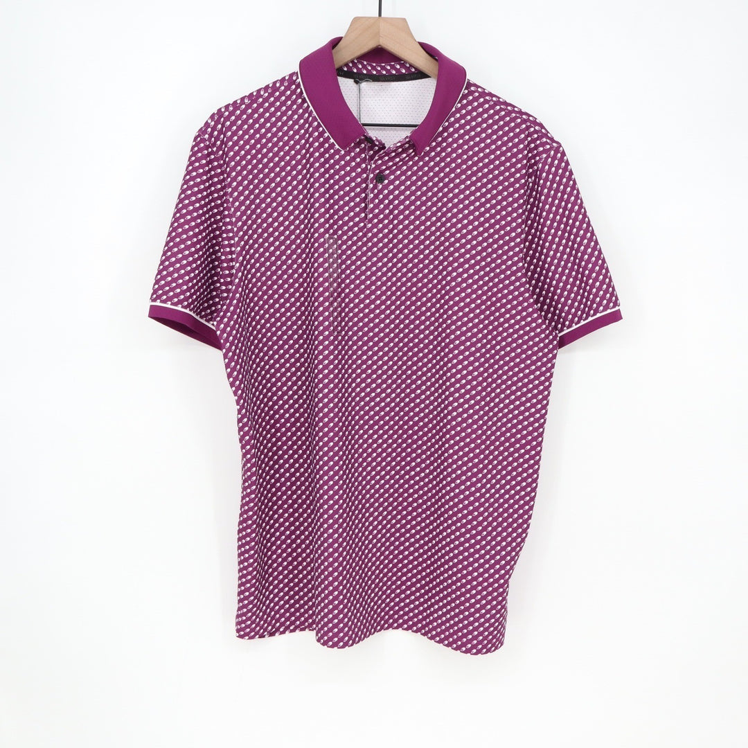 VRST Mens Contrast Printed Polo Shirt Black Cherry Roll Repeat Large NEW