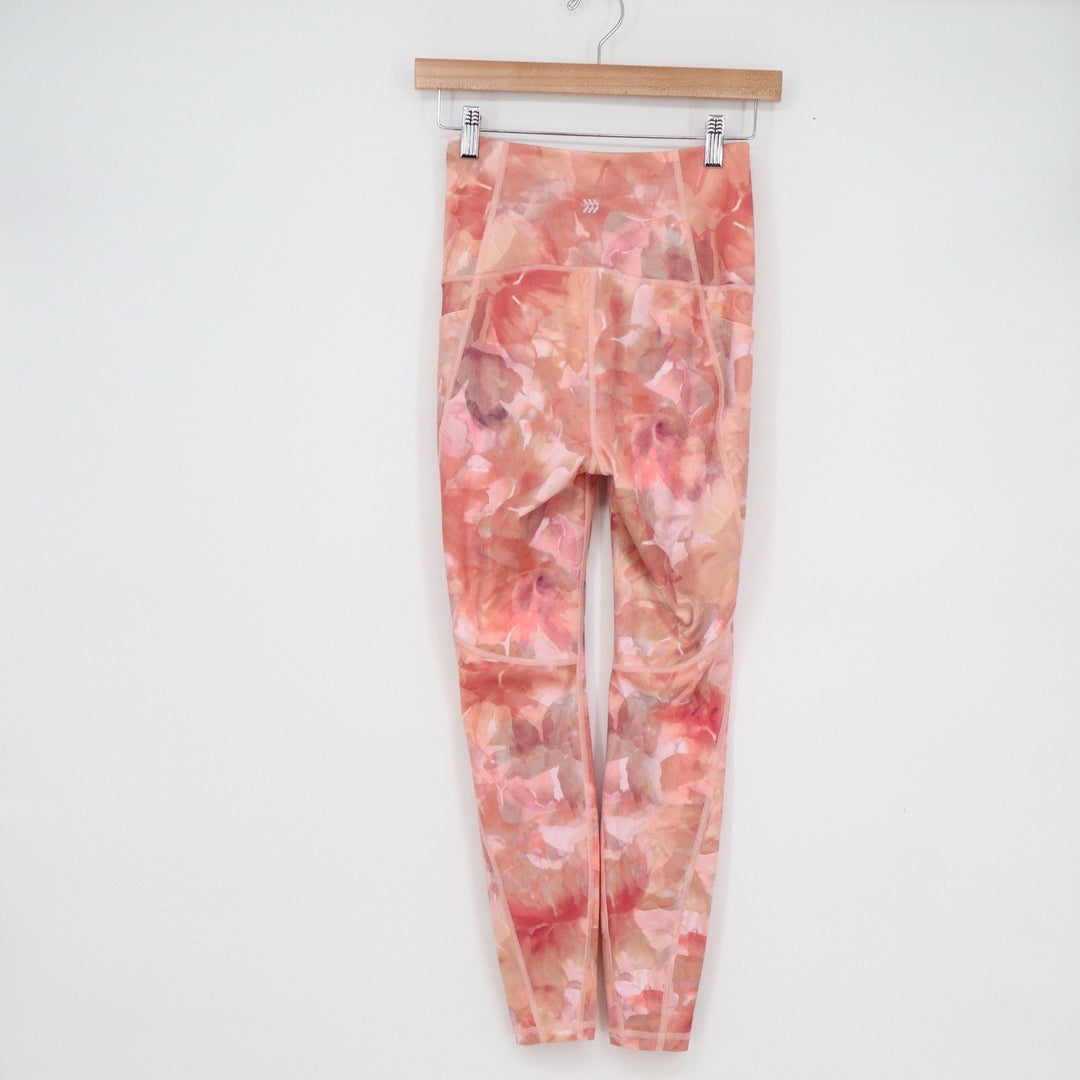 All in Motion Womens XS Pink Orange Abstract Floral High Rise Leggings Pockets