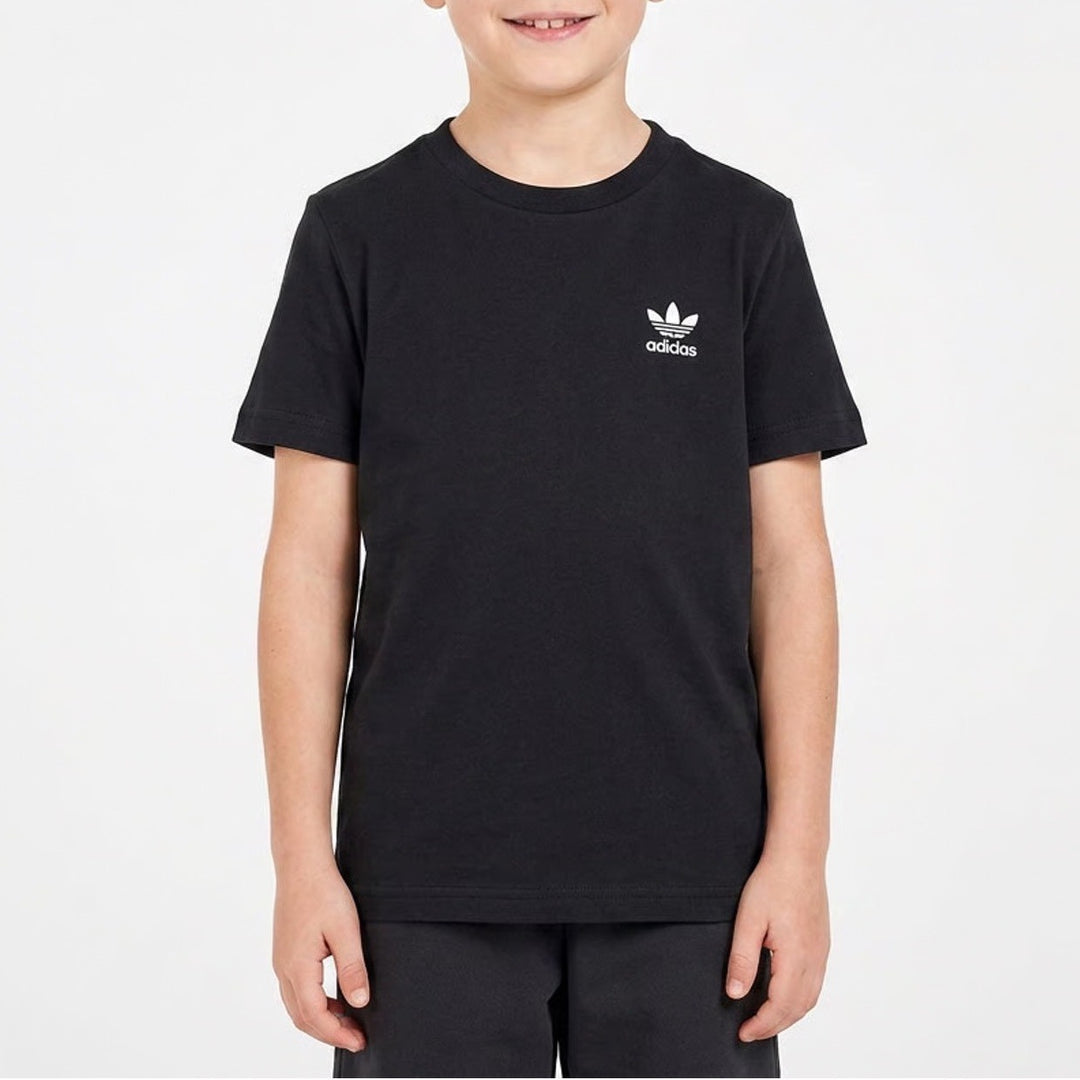 Adidas Originals Kids XS Black Trefoil Logo Cotton T-Shirt New